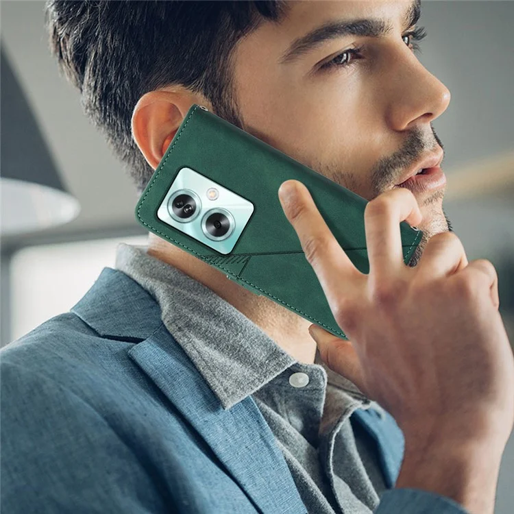 Série d'impression YB-1 pour Oppo A79 5G / Étui de protection A2 5G Sac à main en cuir Portefeuille Housse de téléphone - Vert noirâtre