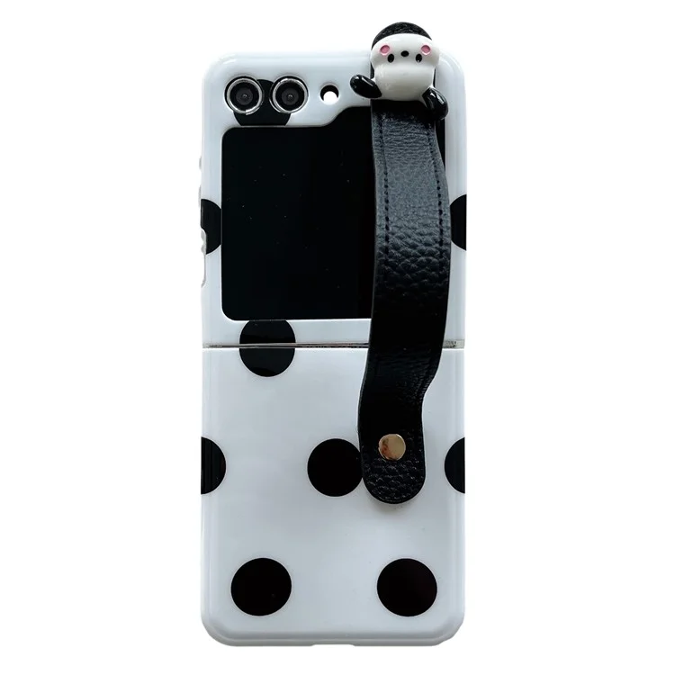 Pour Samsung Galaxy Z Flip5 5G PC Phone Shell Dot Design Slim Phone Case avec Strap - Noir