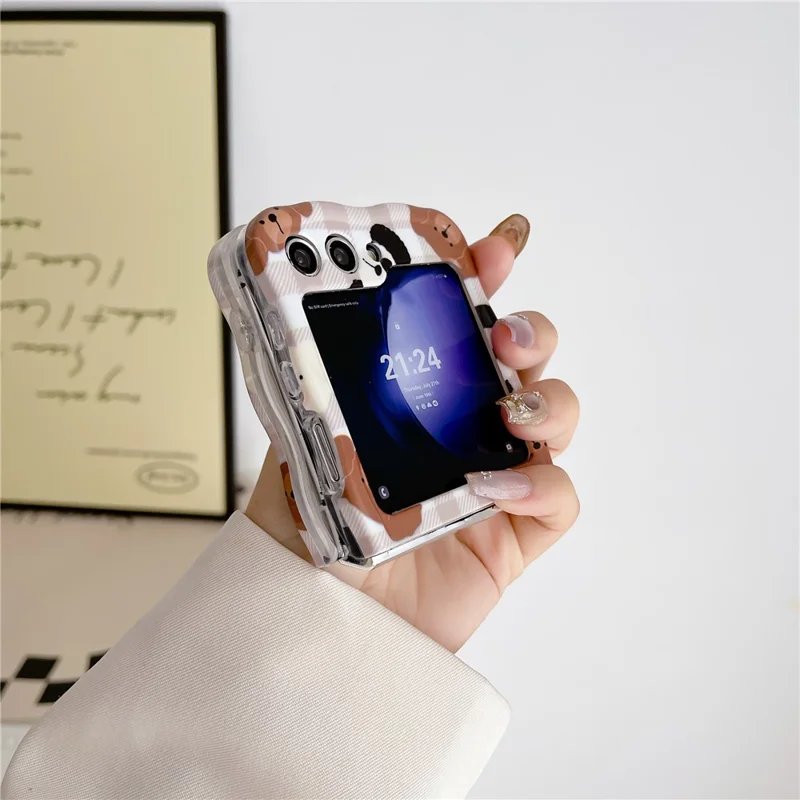 For Samsung Galaxy Z Flip5 5G Cover PC Protective Case with Hand Strap Lovely Pattern - Puppy