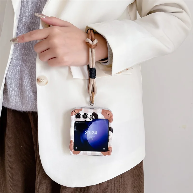 For Samsung Galaxy Z Flip5 5G Cover PC Protective Case with Hand Strap Lovely Pattern - Puppy