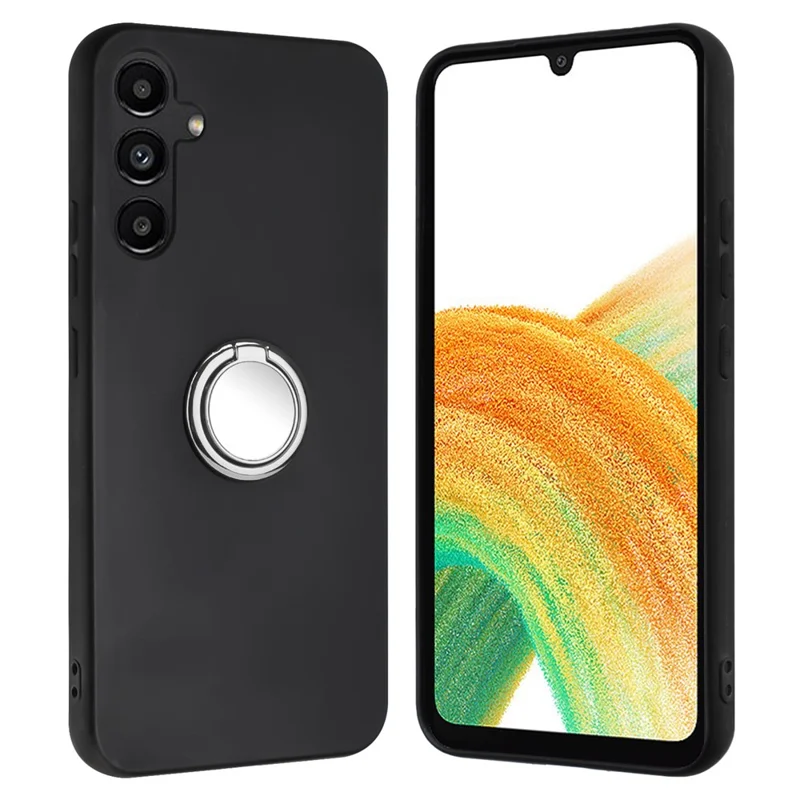 For Samsung Galaxy M15 5G Case Matte Soft TPU Back Phone Cover with Ring Holder Kickstand - Silver