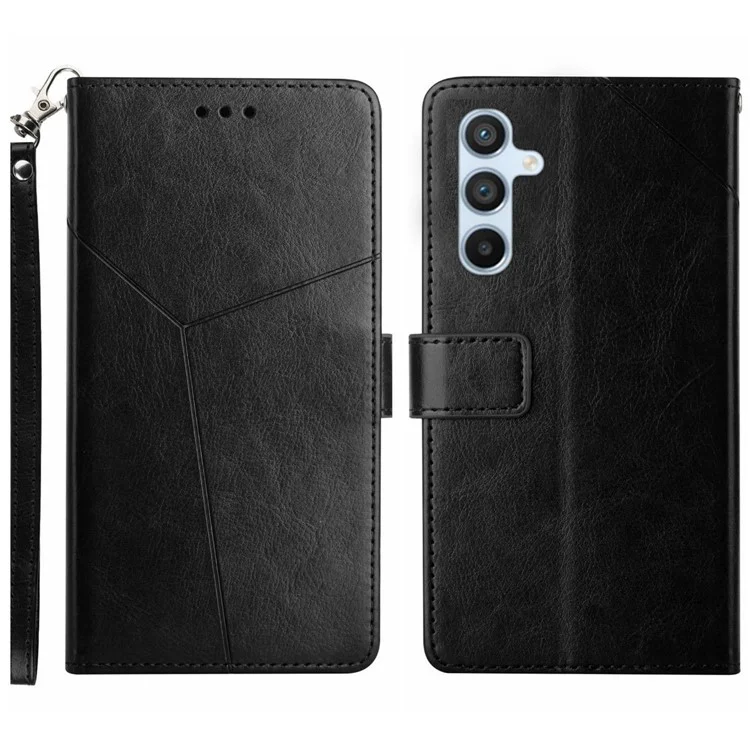 Étui HT01 pour Samsung Galaxy M15 5G avec motif de lignes en forme de Y en cuir PU - Noir