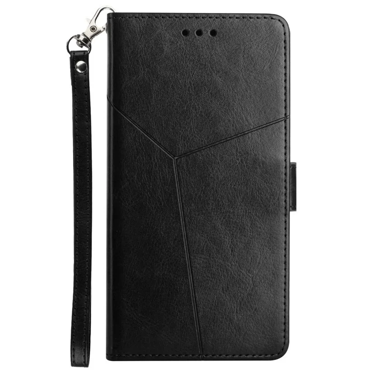 Étui HT01 pour Samsung Galaxy M15 5G avec motif de lignes en forme de Y en cuir PU - Noir