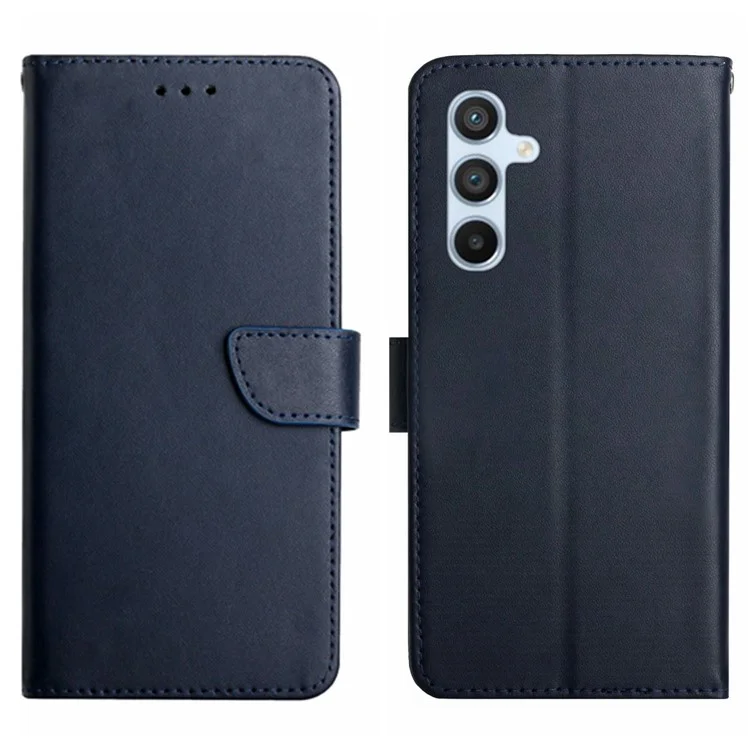 HT02 para funda de Samsung Galaxy M15 5G Cuero genuino de vaca magnético tipo folio Cubierta de teléfono - Azul