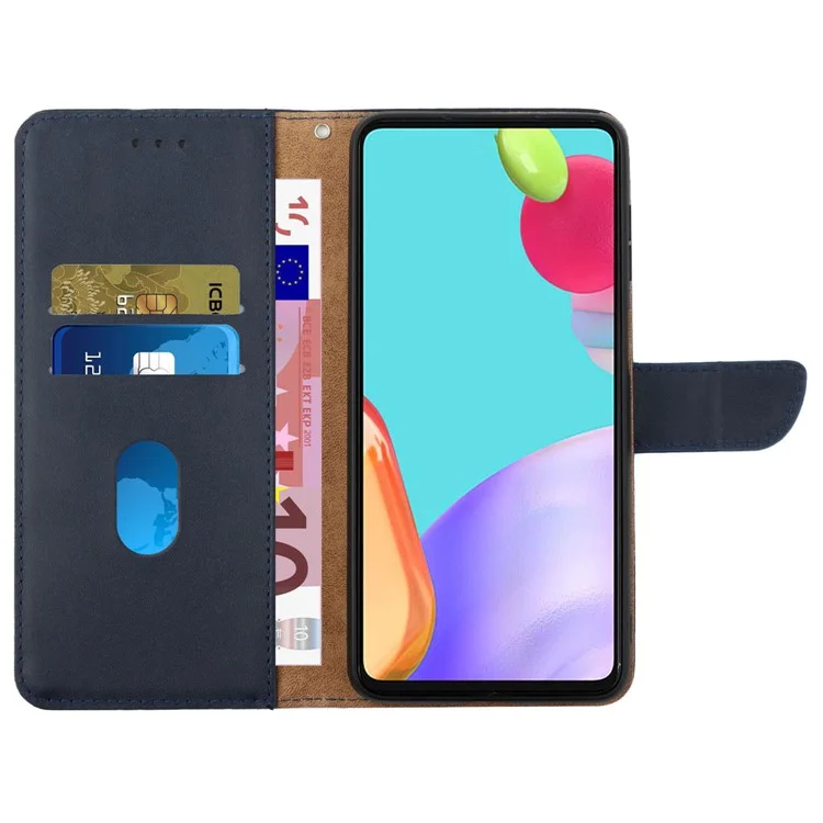 HT02 para funda de Samsung Galaxy M15 5G Cuero genuino de vaca magnético tipo folio Cubierta de teléfono - Azul