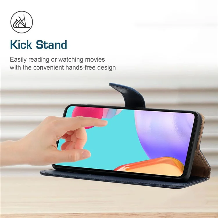 HT02 para funda de Samsung Galaxy M15 5G Cuero genuino de vaca magnético tipo folio Cubierta de teléfono - Azul