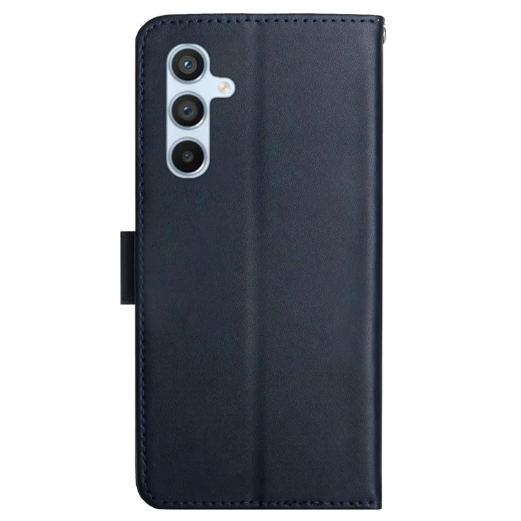 HT02 para funda de Samsung Galaxy M15 5G Cuero genuino de vaca magnético tipo folio Cubierta de teléfono - Azul