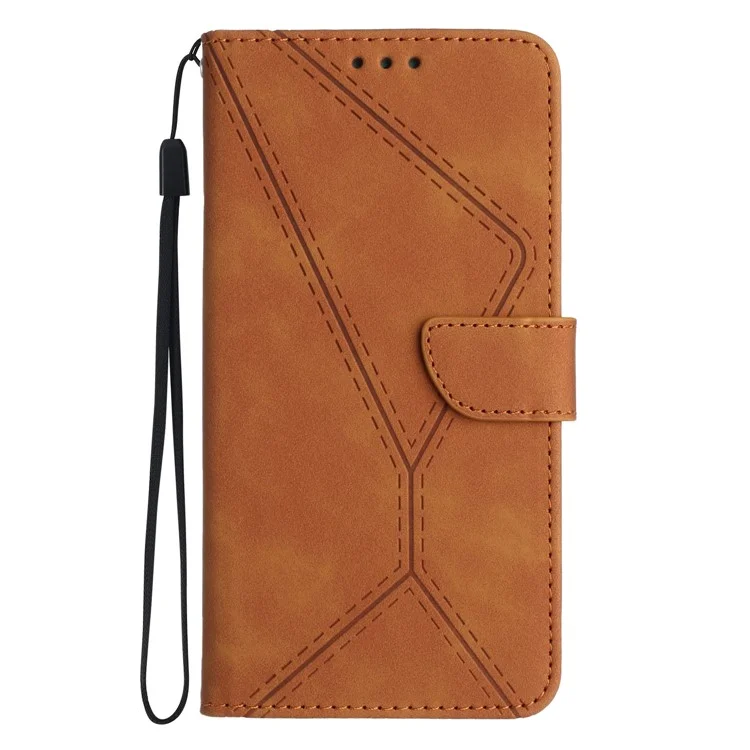 HT05 Per Samsung Galaxy M15 5G Case Lines Imprinted PU Leather Skin-touch Phone Cover - Marrone