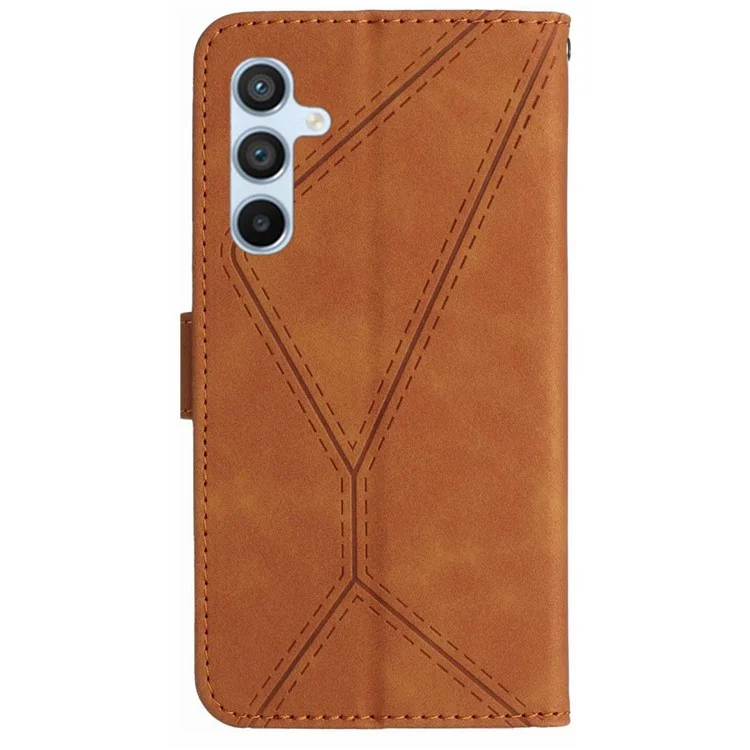 HT05 Per Samsung Galaxy M15 5G Case Lines Imprinted PU Leather Skin-touch Phone Cover - Marrone
