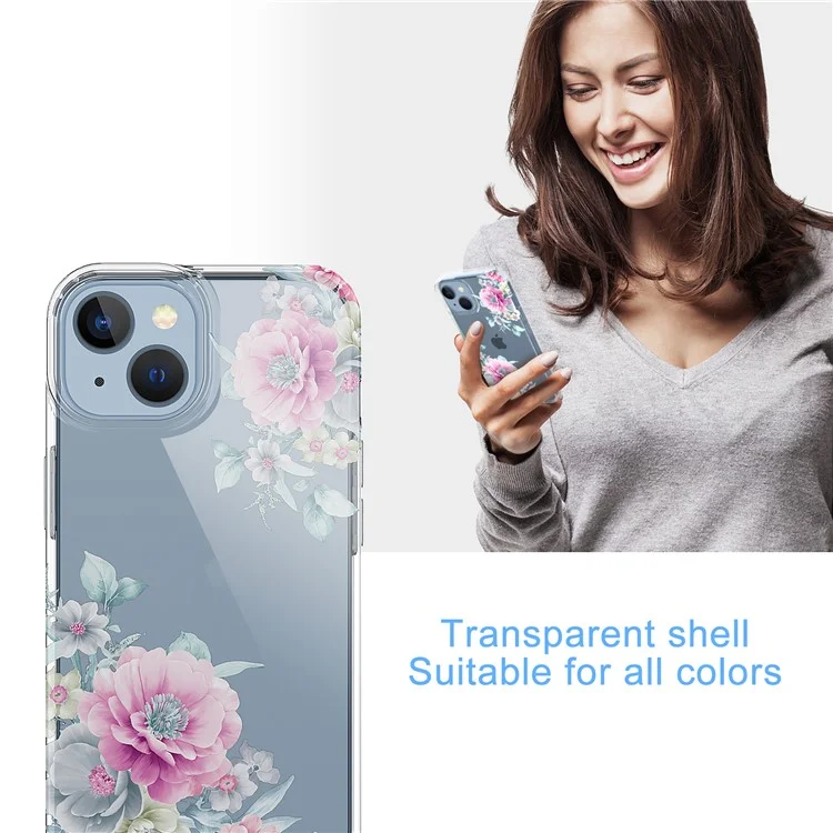 For iPhone 14 Case IMD Flower Pattern Soft TPU Clear Phone Cover - Style A