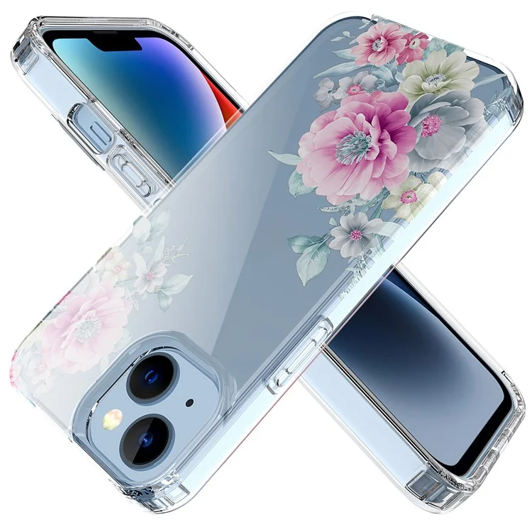 For iPhone 14 Case IMD Flower Pattern Soft TPU Clear Phone Cover - Style A