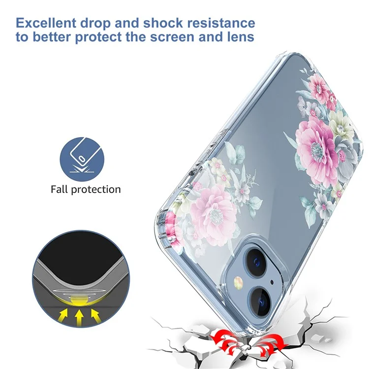 For iPhone 14 Case IMD Flower Pattern Soft TPU Clear Phone Cover - Style A