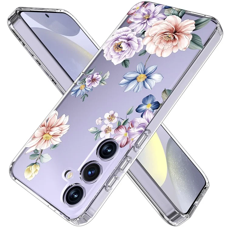 Für Samsung Galaxy S24+ Hülle Klare Blumenmuster TPU Stoßabsorbierende Smartphone-Abdeckung - Stil B