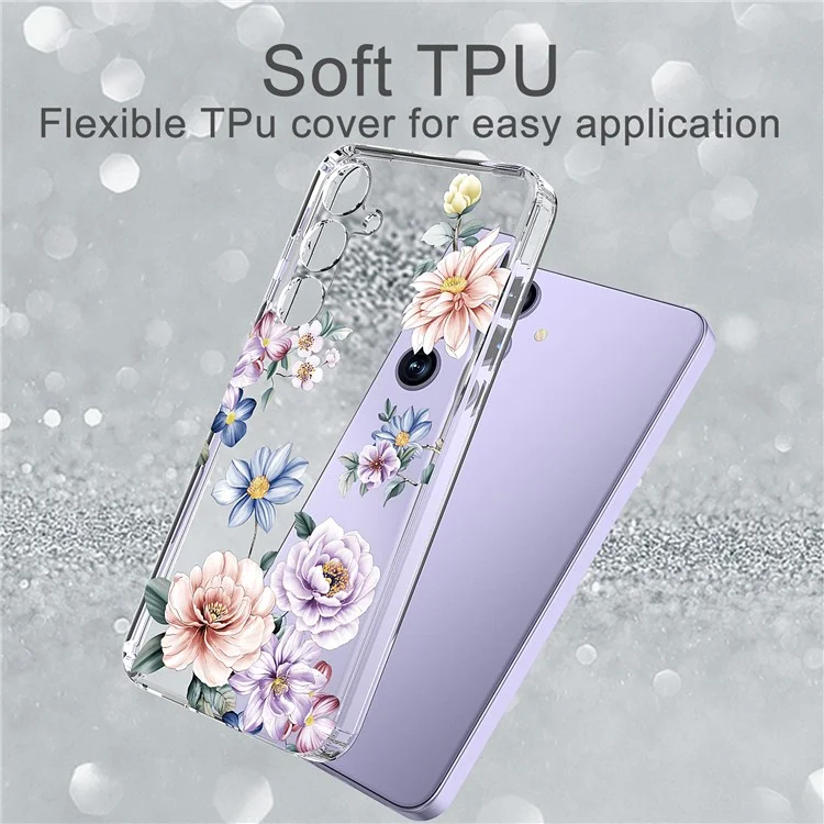 Für Samsung Galaxy S24+ Hülle Klare Blumenmuster TPU Stoßabsorbierende Smartphone-Abdeckung - Stil B