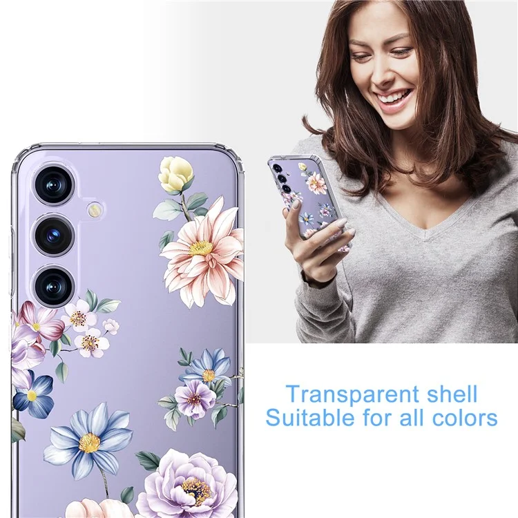 Für Samsung Galaxy S24+ Hülle Klare Blumenmuster TPU Stoßabsorbierende Smartphone-Abdeckung - Stil B