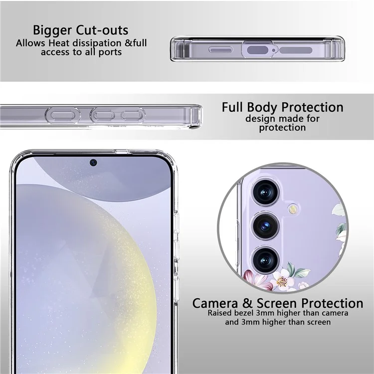 Für Samsung Galaxy S24+ Hülle Klare Blumenmuster TPU Stoßabsorbierende Smartphone-Abdeckung - Stil B