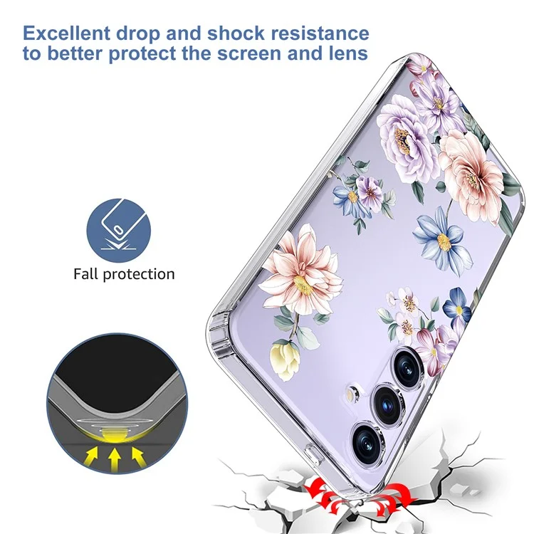 Für Samsung Galaxy S24+ Hülle Klare Blumenmuster TPU Stoßabsorbierende Smartphone-Abdeckung - Stil B