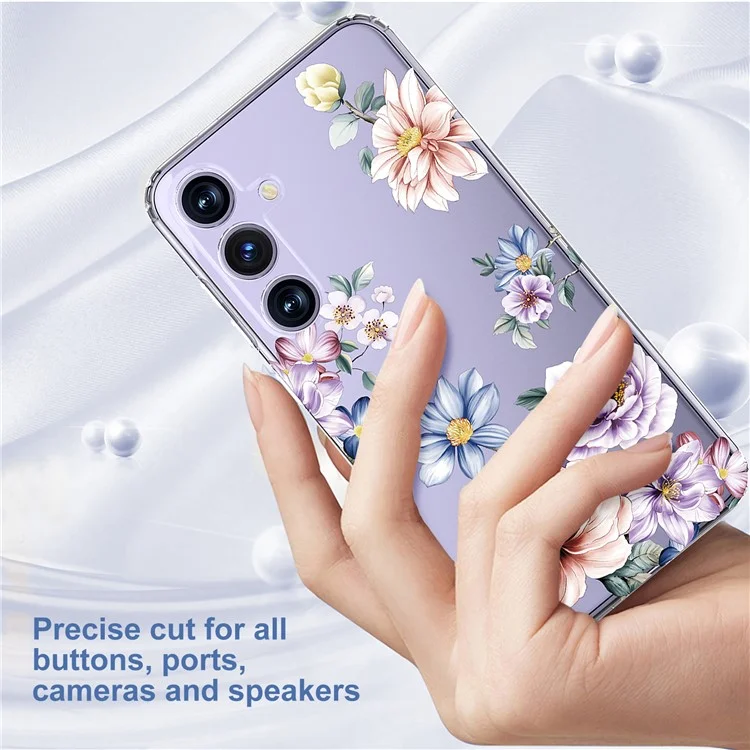 Für Samsung Galaxy S24+ Hülle Klare Blumenmuster TPU Stoßabsorbierende Smartphone-Abdeckung - Stil B