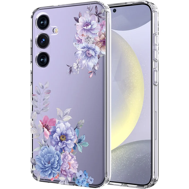 For Samsung Galaxy S24+ Case Clear Flower Pattern TPU Shock Absorbing Smartphone Cover - Style C