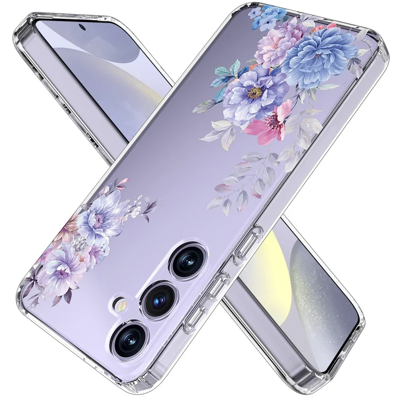 For Samsung Galaxy S24+ Case Clear Flower Pattern TPU Shock Absorbing Smartphone Cover - Style C