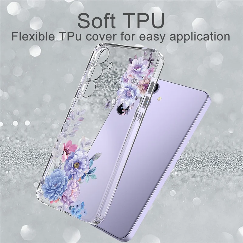 For Samsung Galaxy S24+ Case Clear Flower Pattern TPU Shock Absorbing Smartphone Cover - Style C