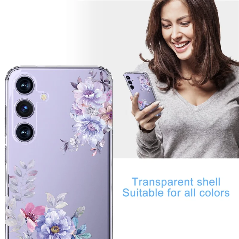For Samsung Galaxy S24+ Case Clear Flower Pattern TPU Shock Absorbing Smartphone Cover - Style C