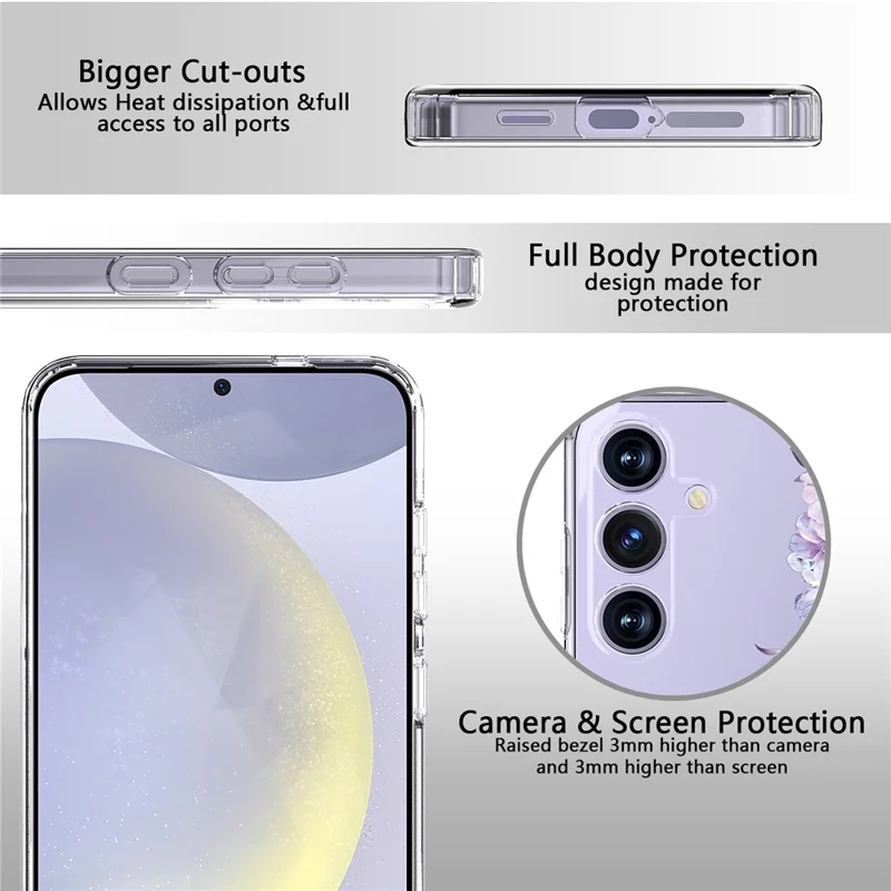 For Samsung Galaxy S24+ Case Clear Flower Pattern TPU Shock Absorbing Smartphone Cover - Style C
