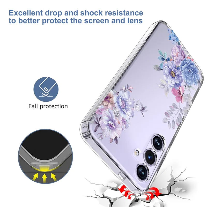For Samsung Galaxy S24+ Case Clear Flower Pattern TPU Shock Absorbing Smartphone Cover - Style C