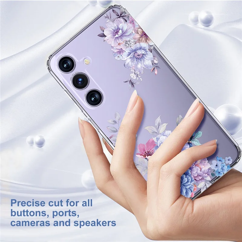 For Samsung Galaxy S24+ Case Clear Flower Pattern TPU Shock Absorbing Smartphone Cover - Style C