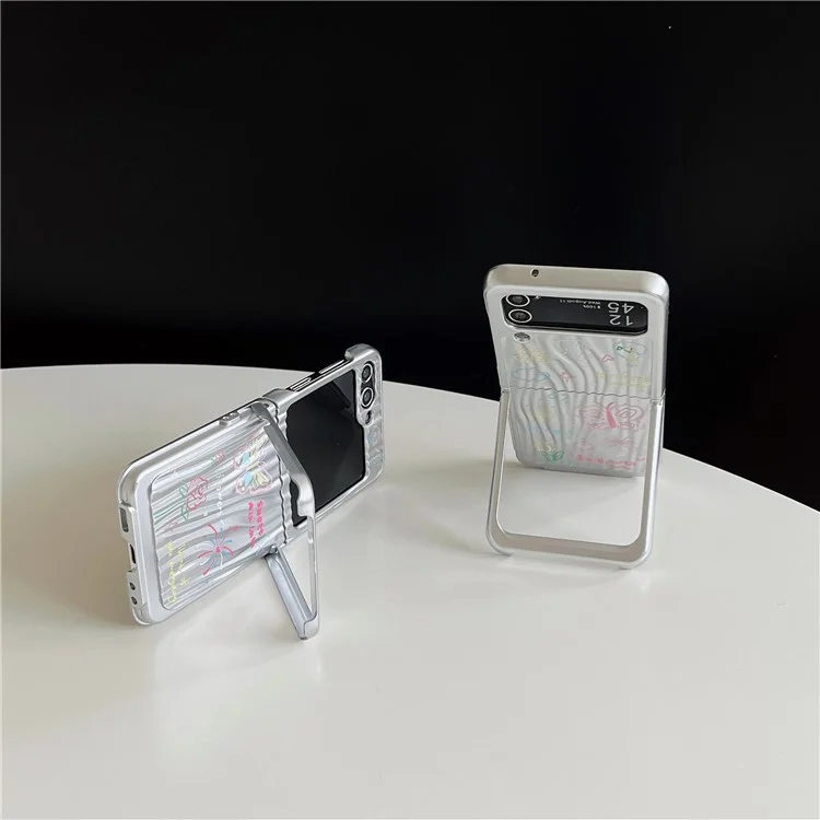 For Samsung Galaxy Z Flip5 5G Phone Case Ripple Texture Pattern Print PC Cover with Beads Strap - 5 Cats