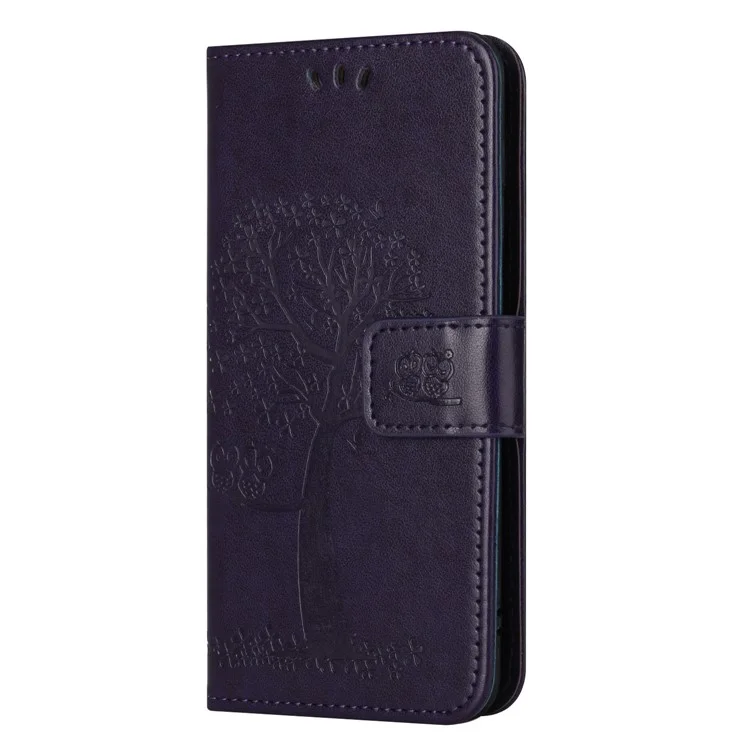 Für Motorola Moto E14 4G / G04 4G / G04s 4G / G24 4G Wallet Case Owl Tree Pattern PU Leder Phone Cover - Dunkelviolett