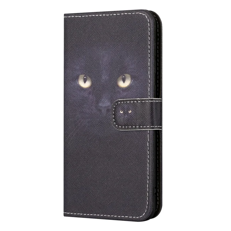 For Motorola Moto E14 4G / G04 4G / G04s 4G / G24 4G Leather Case Pattern Printing Cross Texture Phone Wallet Cover - Cat's Eye