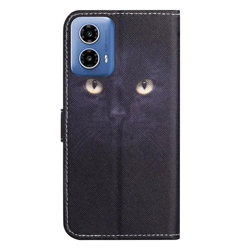 For Motorola Moto E14 4G / G04 4G / G04s 4G / G24 4G Leather Case Pattern Printing Cross Texture Phone Wallet Cover - Cat's Eye
