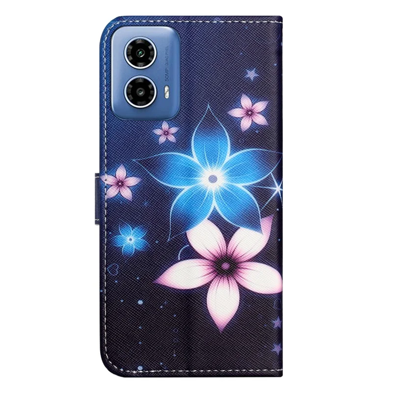 For Motorola Moto E14 4G / G04 4G / G04s 4G / G24 4G Leather Case Pattern Printing Cross Texture Phone Wallet Cover - Blue Flower