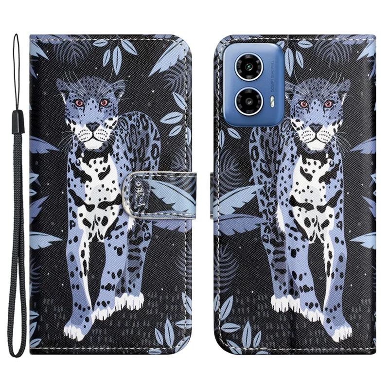 Custodia in pelle con motivo per Motorola Moto E14 4G / G04 4G / G04s 4G / G24 4G - Stampa a leopardo