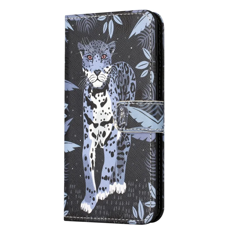 Custodia in pelle con motivo per Motorola Moto E14 4G / G04 4G / G04s 4G / G24 4G - Stampa a leopardo