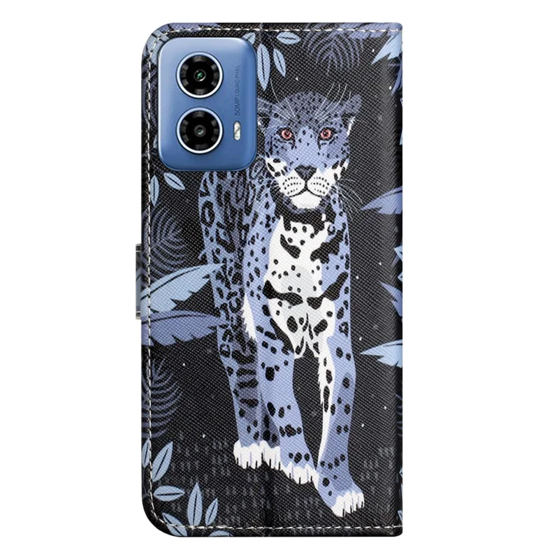 Custodia in pelle con motivo per Motorola Moto E14 4G / G04 4G / G04s 4G / G24 4G - Stampa a leopardo