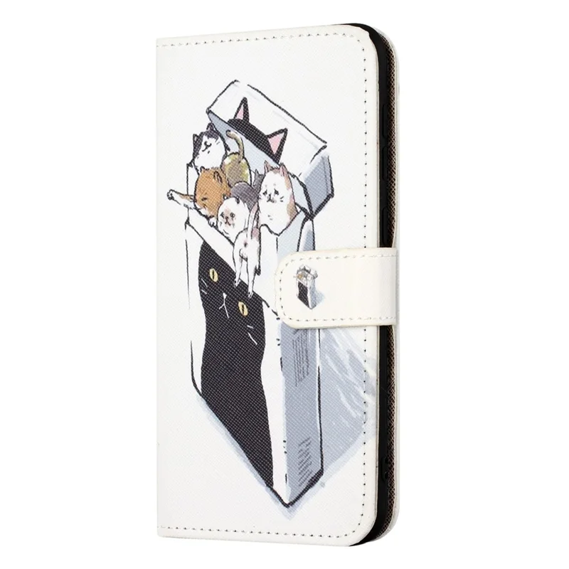 For Motorola Moto E14 4G / G04 4G / G04s 4G / G24 4G Leather Case Pattern Printing Cross Texture Phone Wallet Cover - Cats