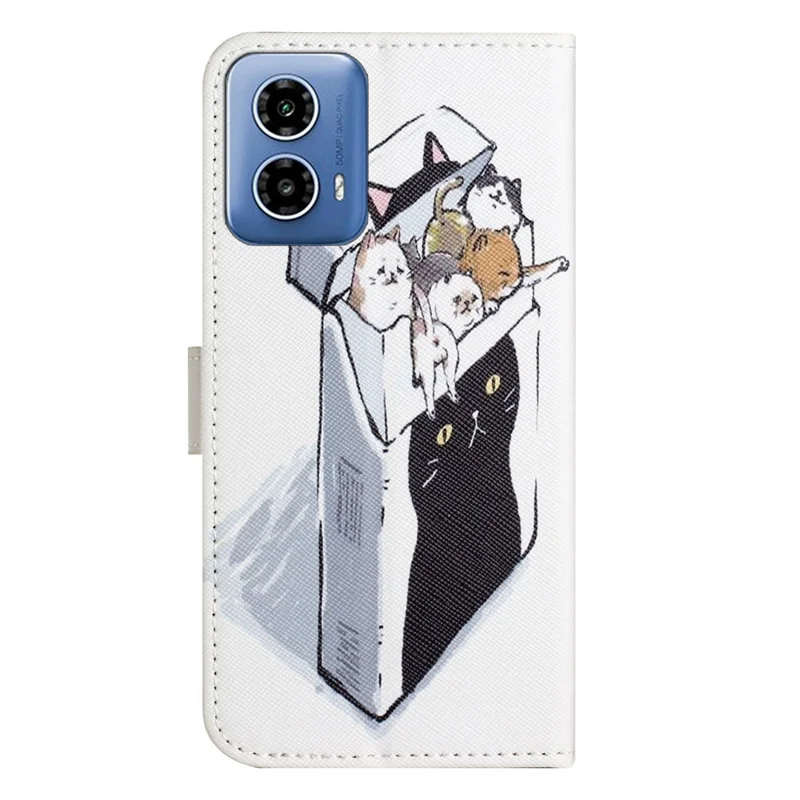 For Motorola Moto E14 4G / G04 4G / G04s 4G / G24 4G Leather Case Pattern Printing Cross Texture Phone Wallet Cover - Cats