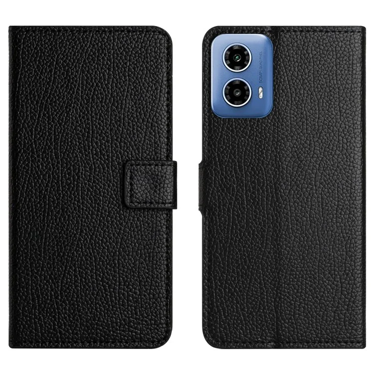 Per Motorola Moto E14 4G / G04 4G / G04s 4G / G24 4G Custodia Wallet Texture Litchi Leather Stand Phone Cover - Nero