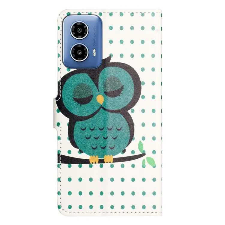 Per Motorola Moto E14 4G / G04 4G / G04s 4G / G24 4G Custodia Flip in Pelle con Portafoglio e Stampa a Motivi - Pois / Gufo