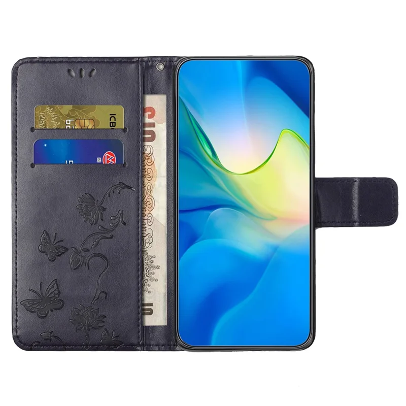Pour Motorola Moto E14 4G / G04 4G / G04s 4G / G24 4G Étui Portefeuille en Cuir PU Avec Support Papillon Fleur Coque de Téléphone - Violet Foncé