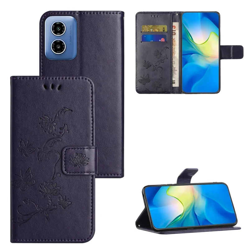 Pour Motorola Moto E14 4G / G04 4G / G04s 4G / G24 4G Étui Portefeuille en Cuir PU Avec Support Papillon Fleur Coque de Téléphone - Violet Foncé