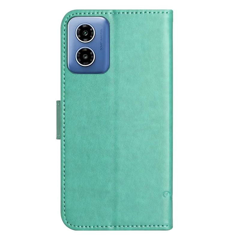 Per Motorola Moto E14 4G / G04 4G / G04s 4G / G24 4G Custodia a portafoglio in pelle PU con supporto a farfalla e fiore - Ciano