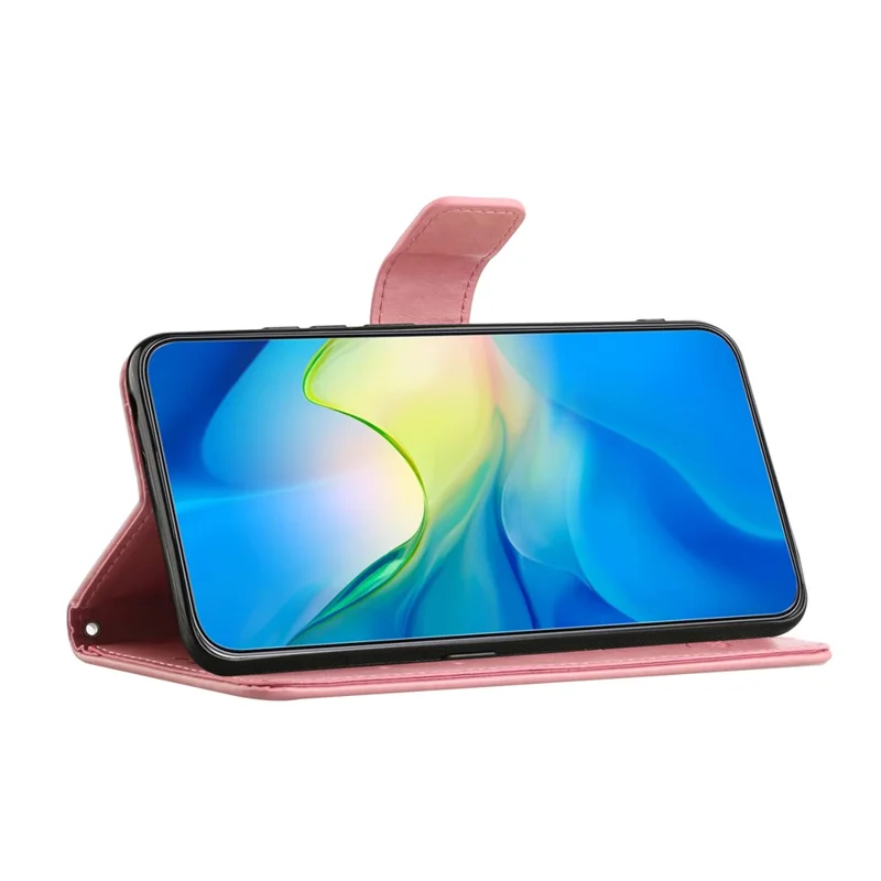 Para Motorola Moto E14 4G / G04 4G / G04s 4G / G24 4G Wallet Case PU Leather Stand Butterfly Flower Phone Cover - Rosa