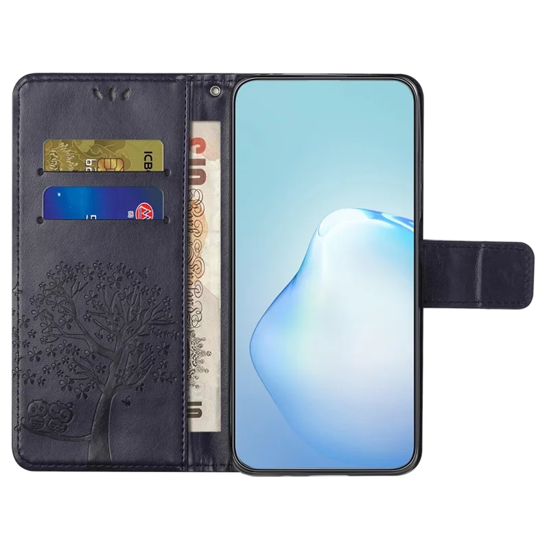 Per Motorola Moto E14 4G / G04 4G / G04s 4G / G24 4G Custodia in Pelle Portafoglio Cover per Telefono Impresso Gufo Albero - Viola Scuro