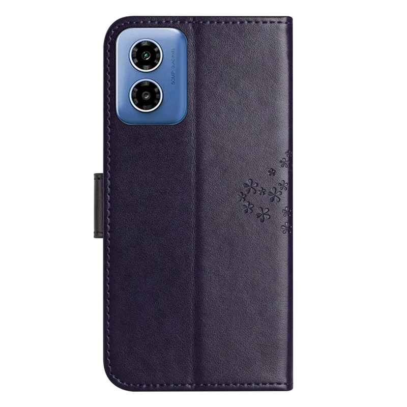 Per Motorola Moto E14 4G / G04 4G / G04s 4G / G24 4G Custodia in Pelle Portafoglio Cover per Telefono Impresso Gufo Albero - Viola Scuro