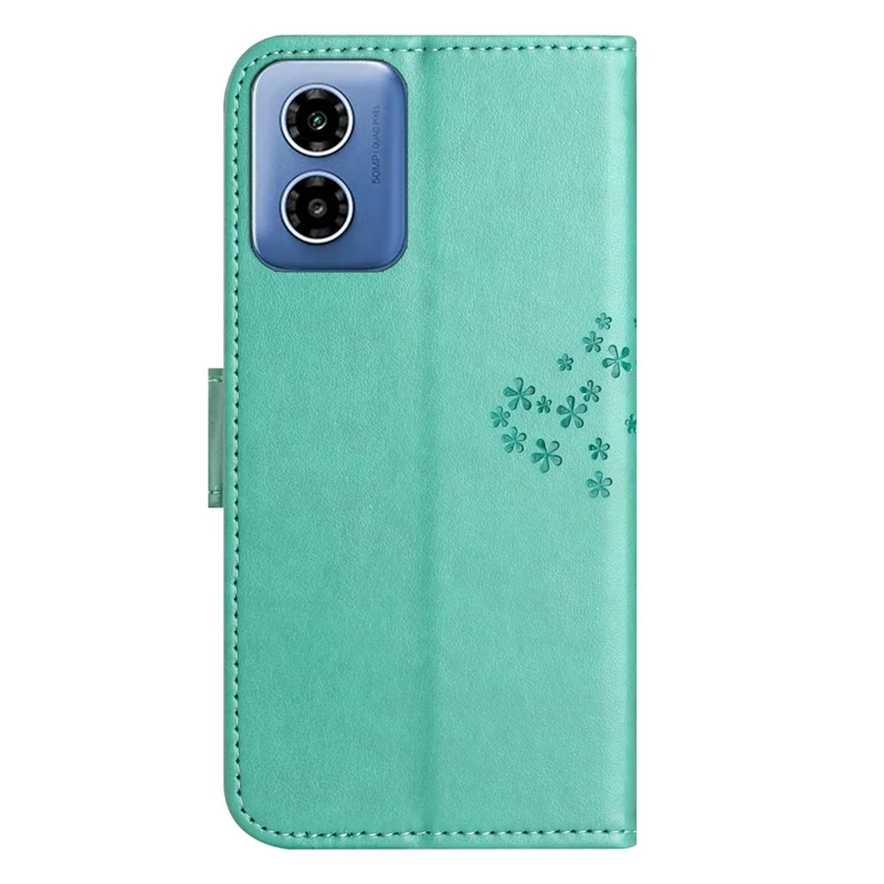 For Motorola Moto E14 4G / G04 4G / G04s 4G / G24 4G Leather Case Wallet Phone Cover Imprinted Owl Tree - Cyan