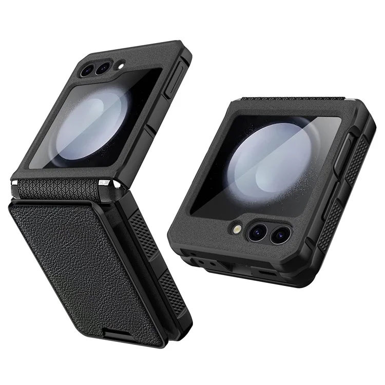 For Samsung Galaxy Z Flip5 5G Case Anti-Drop PC Phone Cover with Card Holder - Black