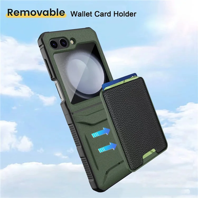 For Samsung Galaxy Z Flip5 5G Case Anti-Drop PC Phone Cover with Card Holder - Black